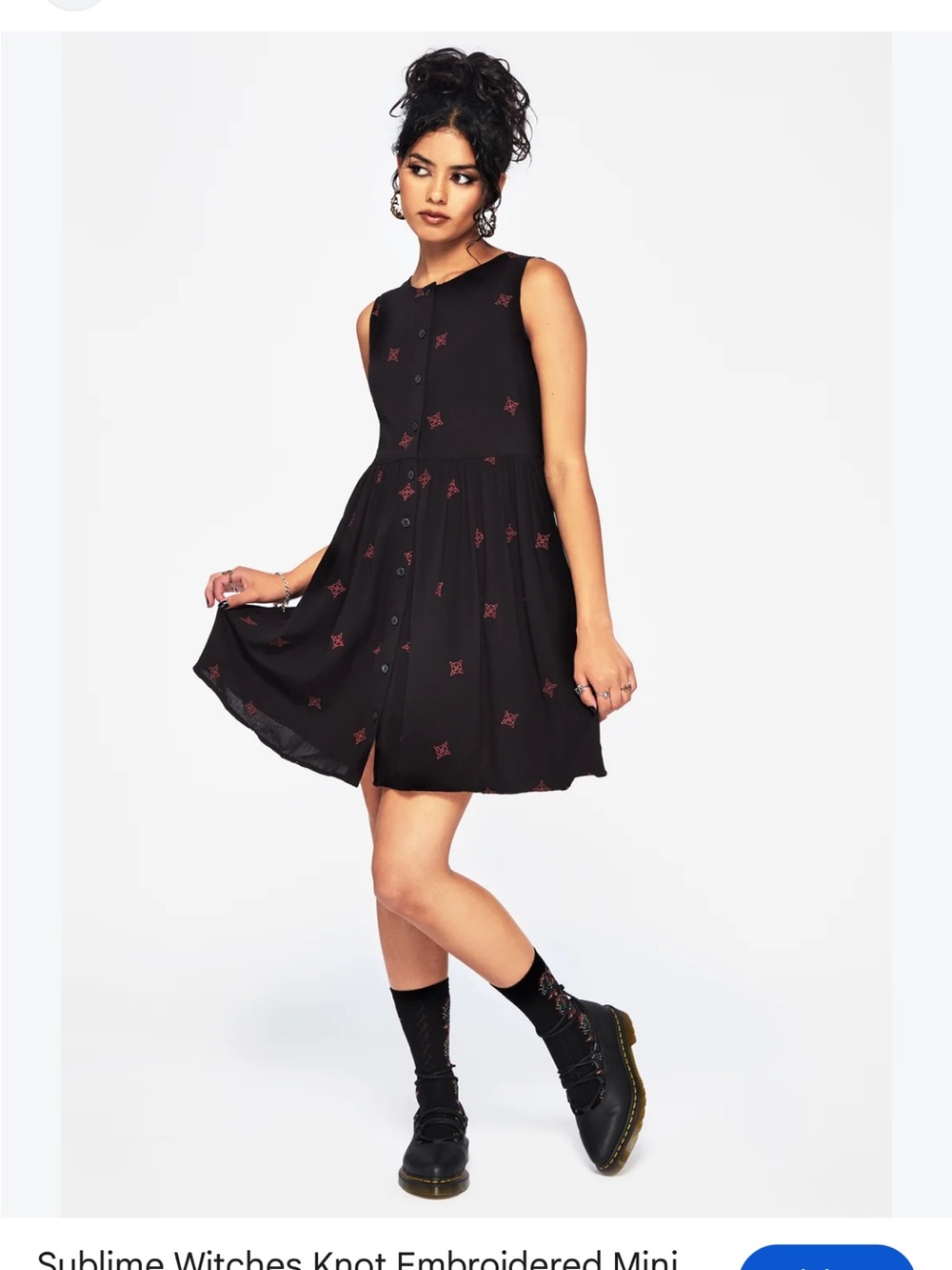 Disturbia Black Mini Skirt with Pink Knot Embroidery